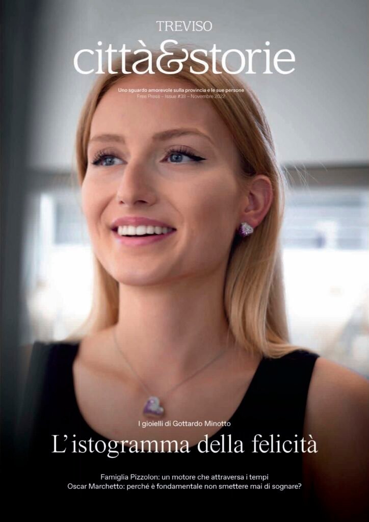 copertina rivista cover magazine treviso città e storie 38 gioielleria minotto blonde girl with jewels